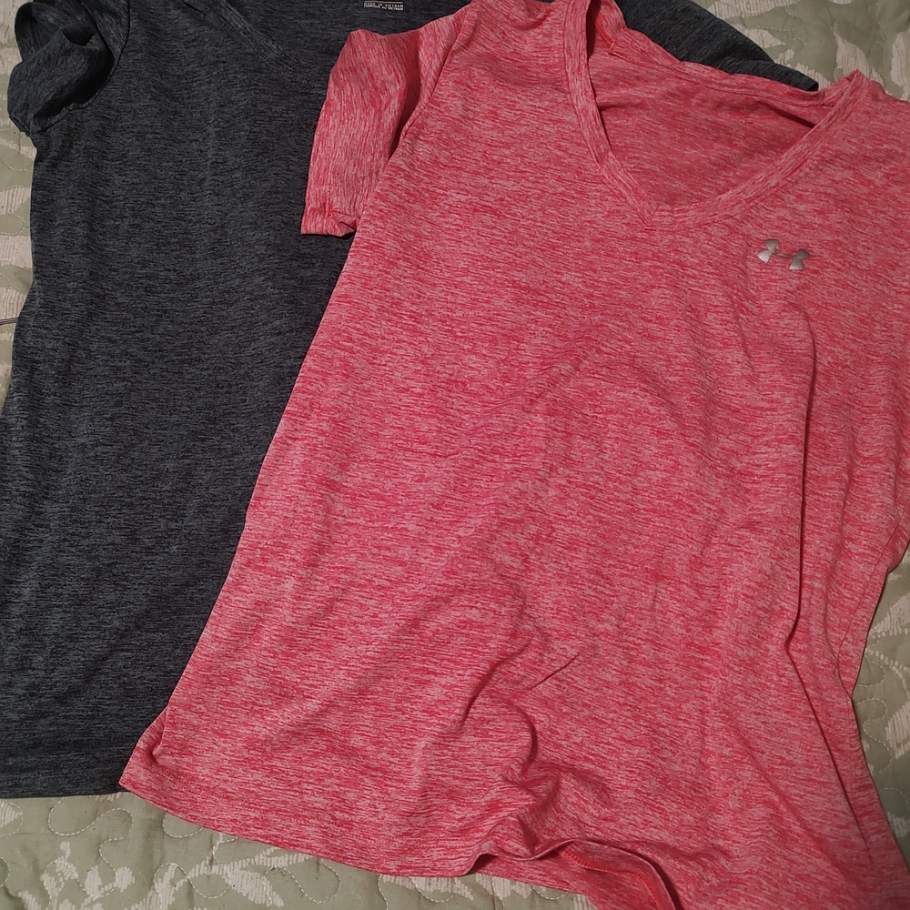 Under Armour Heathered Pink and Charcoal V-Neck Tees